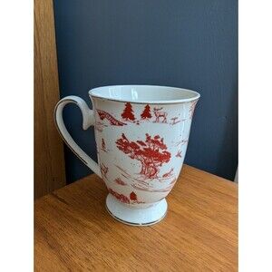 Grace Teaware Fine Porcelain Holiday Christmas Winter Red Toile Mug